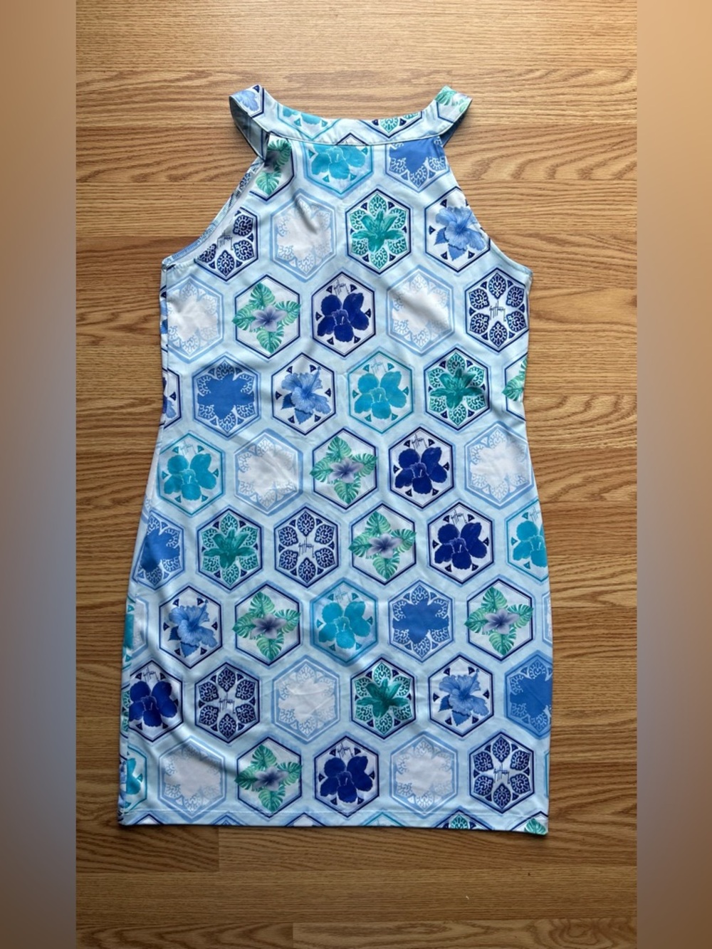 Guy Harvey A Line Sleeveless Halter Dress Size Large Floral White Blue Green - Picture 3 of 4
